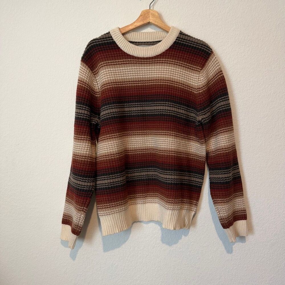 Outerknown Brown Striped Eastbank Wool Cotton Crewneck Sweater Men's Size Large